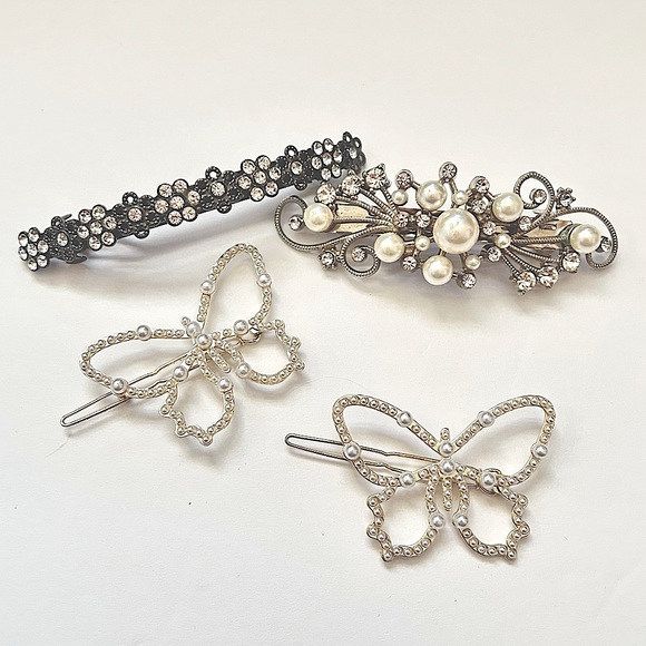 Other - 🩷BUNDLE OF 4 HAIR PINS GOLD SILVER BARRETTES DIAMOND SPARKLE WEDDING TRENDING